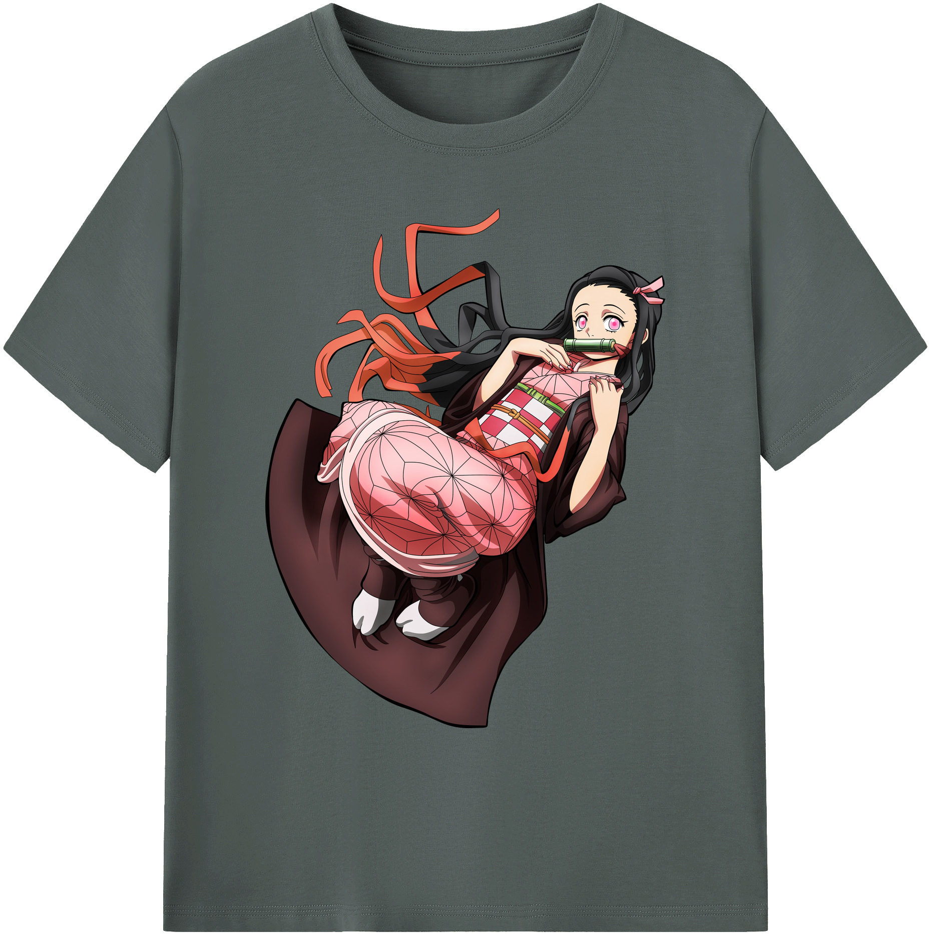 （画像用） 鬼滅の刃（きめつのやいば）竈門 禰󠄀豆子／かまど ねずこ Kamado Nezuko 綿100％ メンズ半袖Tシャツ｜肌触りやわらか＆通気性